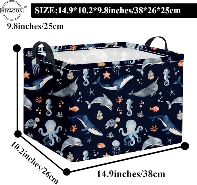 Rectangular Ocean Basket Kids Baby Storage Bin Organizer Box for Boys Under the Sea Nursery Decor(Ocean)