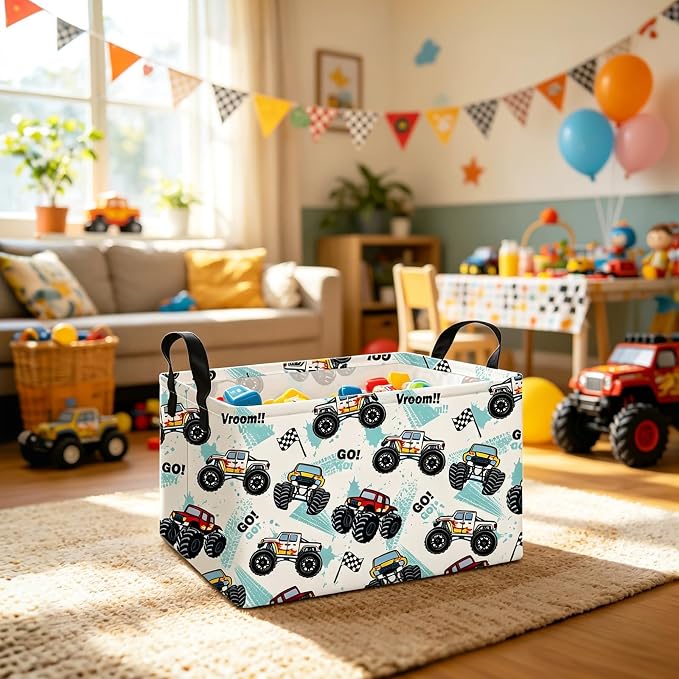 Rectangular Monster Truck Storage Basket | Gifts Bag for Toys,Books,Clothes,Gifts,Pets-Perfect for Home,Office,Nursery,Dorm,Shelf