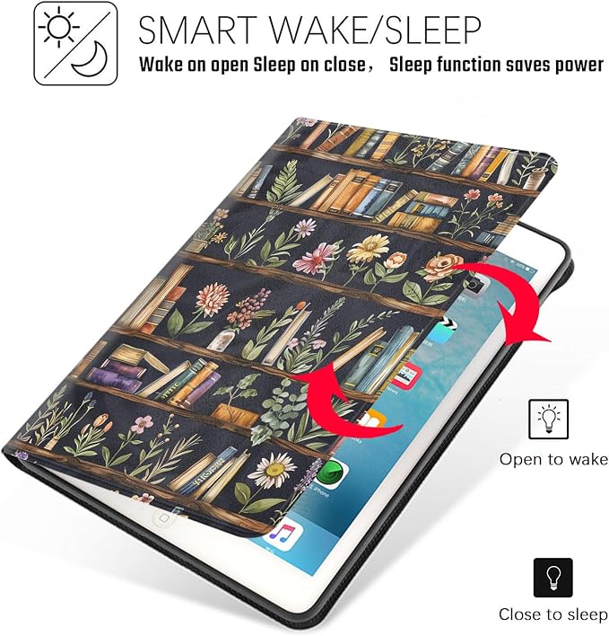 Tablet Case for iPad (9.7-Inch, 2018/2017 Model, 6th/5th Generation),Shockproof Protective Cover with Stand,Auto Wake/Sleep,Bookshelf Floral