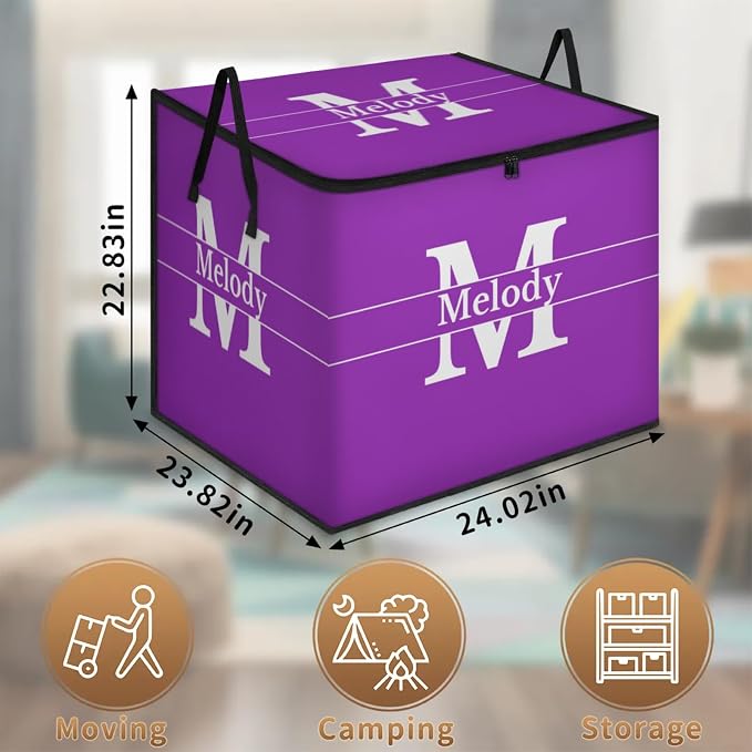 Custom Storage Baskets Cubes for Home with Name, Purple Large Foldable Organizer Collapsible Storage Bins with Initial Letter for Home Blanket Comforters Clothes Closet Nursery