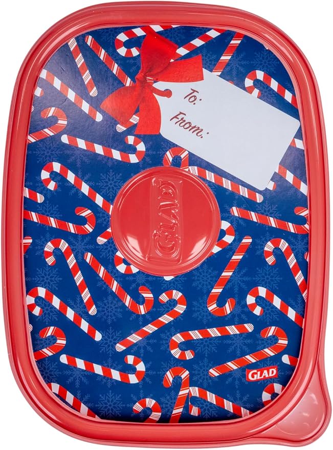 Glad GladWare Holiday Food Storage Containers, Large Rectangle, 48 Oz, 3 Ct | BPA-free plastic, reversible gift tags included, microwave, freezer, and dishwasher safe, 64 oz, gifting