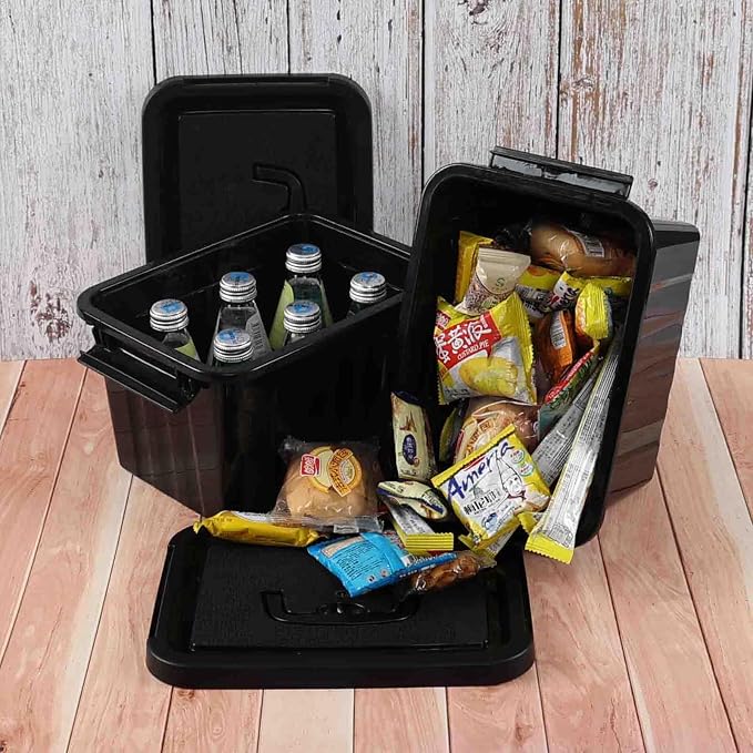 6 Quart Plastic Storage Bins, Latching Box with Handle, 6 Packs | Black Small Latch Tote Container with Lid