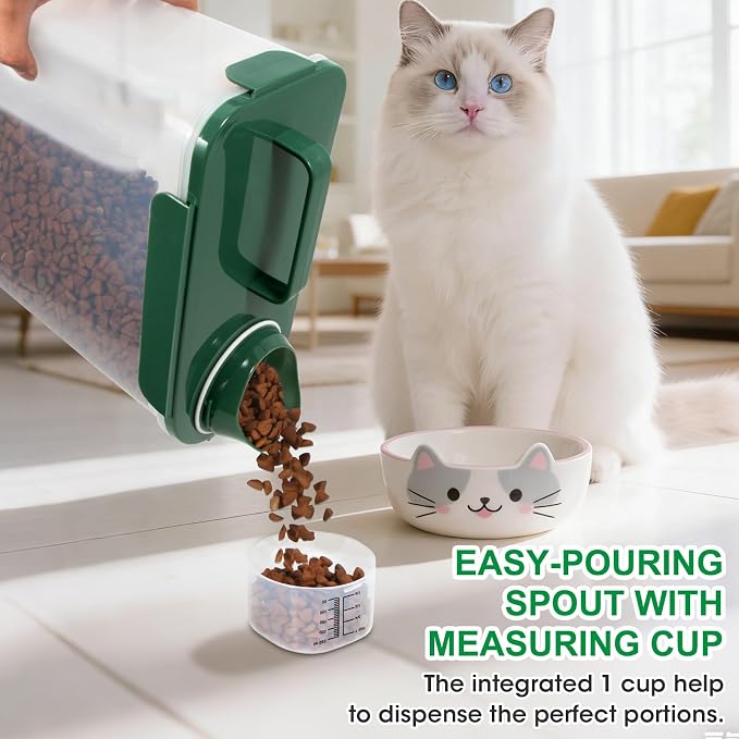 TBMax 10 Lbs Cat Dog Food Storage Container, 2026 Upgraded Large Pouring Container for Pet Food Storage, Bird Seed Dispenser, Portable Travel Kibble Holder -Dark Green