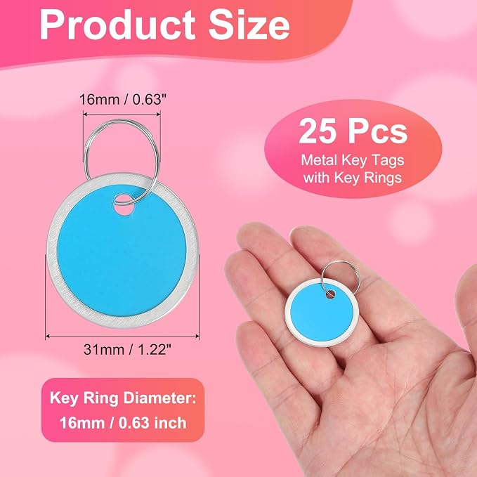 PATIKIL 1.2 Inch Metal Rim Key Tags 25 Pack Blank Round Paper Tags Bulk Writable Keychain Identifiers with Split Rings for Car Door Drawer Key Luggage Pet, Blue
