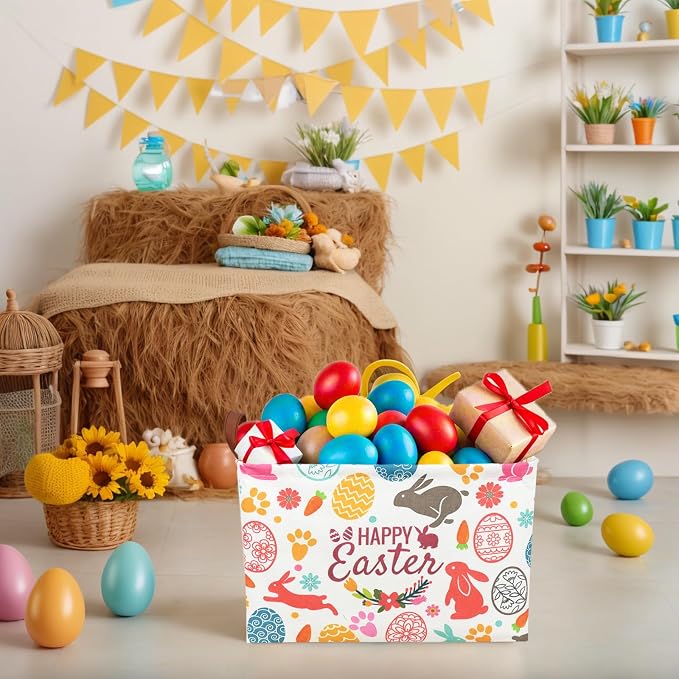 Easter Basket for Kid Large Empty Rectangular Cute Easter Gift Storage Basket Bunny Eggs Décor (Rabbit Bohemia)