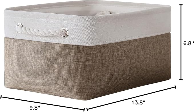 Storage Basket for Shelves - 1 Pack 14x10x6.7 inch Collapsible Storage Bins Storage Boxes for Organizing for Laundry Closet Gift Cloth Nursery (Whiet & Khaki)