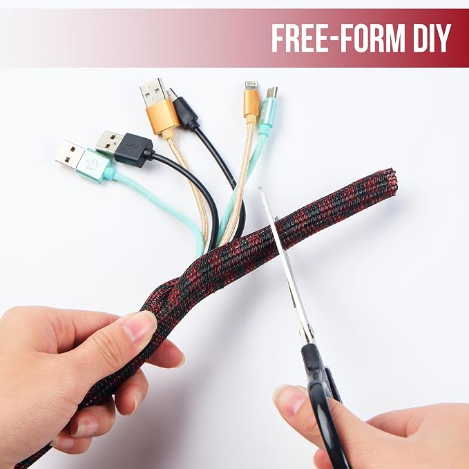 Cable Management Sleeve Split Braided Wire Loom 1/2 Inch-10FT