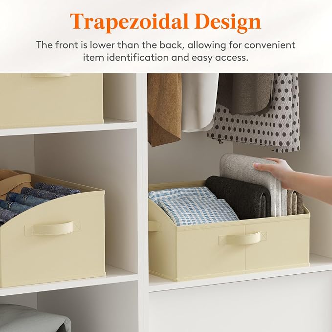 Lifewit Trapezoid Closet Storage Bin for Shelf, 6 Packs 19L, Beige | Non-woven Closet Organizer Baskets with Handles, Foldable Clothes Containers Boxes for Clothing, Book, Purse, Large