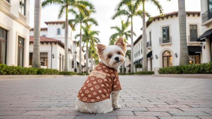 Luxury Designer Dog T Shirt – Trendy Puppy Clothes for Small Dogs, Fashion Pet Tee for French Bulldogs & Chihuahuas, Everything Chic Dog Apparel (ChewyPawttonTee, Medium)