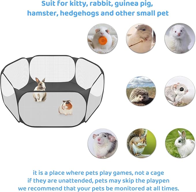 Amakunft Small Animal Playpen, Pop-Up Portable Play Yard for Guinea Pigs, Rabbits, Hamsters, Hedgehogs, Foldable Exercise Fence with Breathable Mesh for Indoor Outdoor Use | 47 x 24 x 15 in portable guinea pig play pen with breathable mesh, folds flat ...