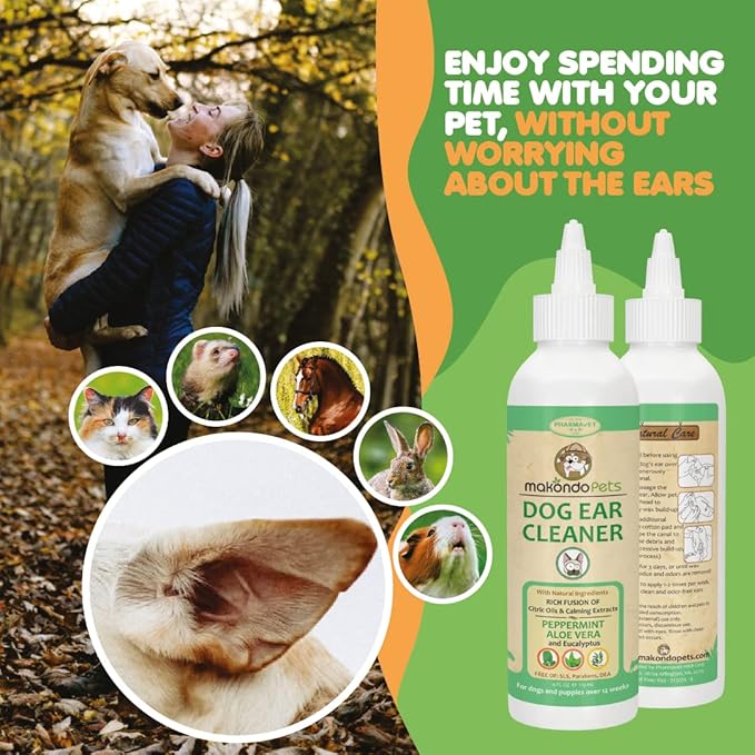 Dog Ear Cleaner solution with Peppermint aroma | Its natural extracts aids in dog ear mites treatment by removing wax, debris & odor | Dog Ear Wash / Otic Cat Ear Cleaner Drops | Puppy Ear Cleaner