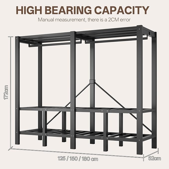 71in Heavy Duty Portable Closet with Cover, 1500lbs Foldable Covered Metal Clothing Wardrobe Closet System, Heavy Duty Garment Rack for Hanging Clothes, for Bedroom,Apartment,Rental Property,Gray