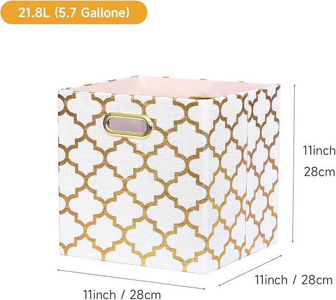 Posprica 11x11x11 Storage Cube Bins, Collapsible Storage Bins Fabric Storage Cubes Organizer Baskets Box Drawers for Shelves, Closet, Wardrobe, Bookshelf, Cabinet, Cream/Gold Lantern, 4 Pack
