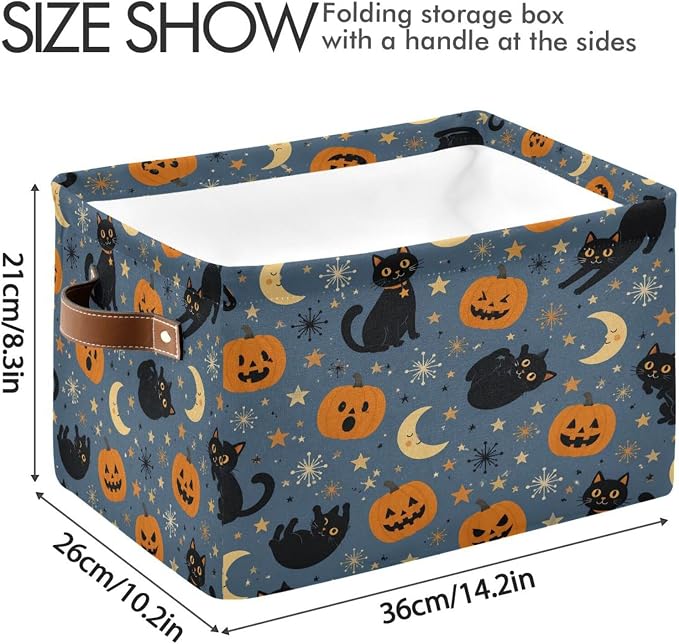 Kigai Storage Basket, Fabric Collapsible Closet Organizer Bin | Halloween Pumpkins Waterproof Foldable Canvas Basket with Handles for Shelves, Nursery, Closet, Bedroom & Bathroom