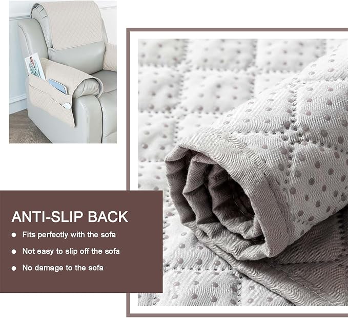 Large Polyester Armrest and Headrest Covers with 2 Pockets | Soft, smooth polyester resists daily wear nonslip silicone backing helps shield recliners and sofas from pet scratches