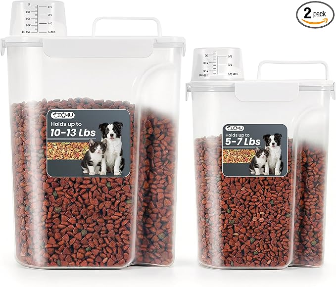 Dog Cat Food Storage Container with Cup (White, 5+10L) | Pet Food Pourable Container Airtight with Large Spout, BPA-Free Plastic Food Dispenser for Pet Food, Bird Seed, Rice, Flour