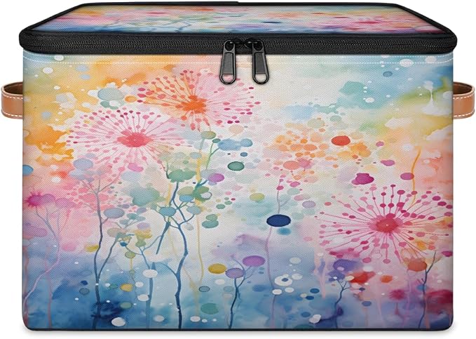 Pardick Storage Bin Watercolor Abstract Trees Storage Baskets with Zipper Lid & Handle Foldable Closet Shelf Cloth Organizer Basket Cube Bins Clothes Organizer for Nursery, Bedroom