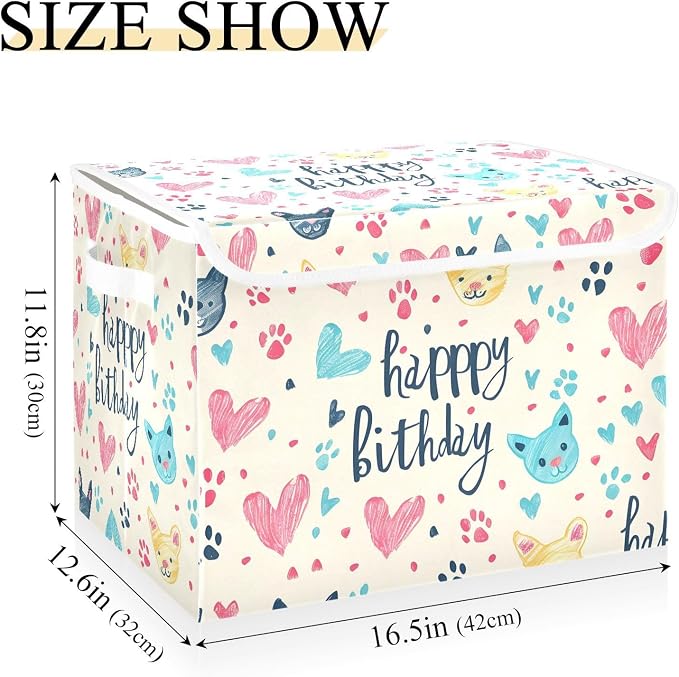 Birthday Gift Fabric Storage Bins with Lid Foldable Storage Boxes Baskets | Decorative Storage Boxes, Foldable & Stackable, Dust-Proof Flip Top, Reinforced Handles, For Home & Dorm, Clothes & Toy Box