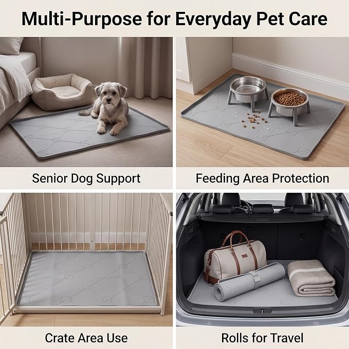 ondware Dog Pee Pad Holder, Silicone Potty Tray for Dogs, 28 x 22 in, Gray | Thick silicone, raised leakproof edge, fits most standard pee pads, easy-clean waterproof mat, roll-up portable design