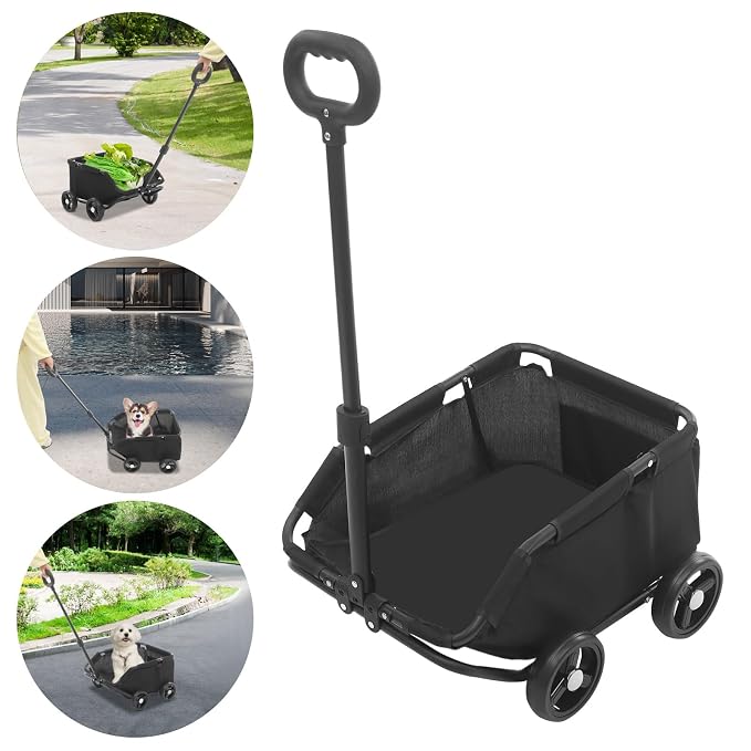 Folding Pet Stroller w/Wheels & Rotatable Handle, Dog Cart Up to 16.53 LBS | Portable Dog Stroller w/Safety Buckle&Storage Pocket, Lightweight Pet Cart, Durable Carbon Steel Frame, 45°Angled Design
