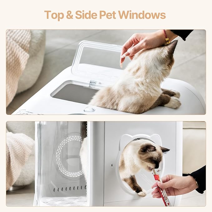 Upgrade 75L Large Automatic Cat Dryer Box with Pet Towel -360° Rapid Drying and APP Control, Smart Safe Temperature & Overheat Protection, Ultra-Quiet & Grooming Box for Cats and Small Dogs