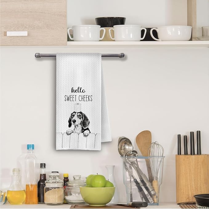 Farmhouse Funny Dachshund Dog Hand Towels, Hello Sweet Cheeks Bathroom Decor, Weiner Dog Lover Gifts Decorative Hand Towels for Bathroom Washroom Restroom, 16x24 Inch