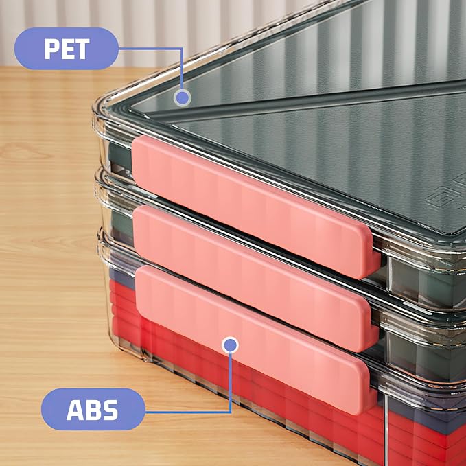 SAYEEC Clear File Storage Box Portable Project Case with Handle Plastic Storage Container with Lid Stackable Flat Storage Bin Document Magazine Protector Organizer for A4 Paper Photo Craft Scrapbook