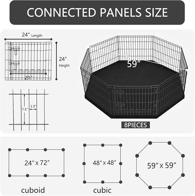 PETIME Foldable Metal Dog Exercise Pen/Pet Puppy Playpen Kennels Yard Fence Indoor/Outdoor 8 Panel 24" W x 24" H with Bottom Pad
