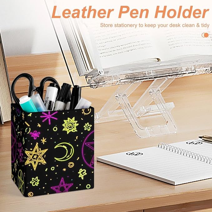 Pen Holder for Desktop Pencil Storage Organizer Goth Trippy Sun Moon Star Art Witchcraft Make Up Brush Holder Stationery Container for Home Office