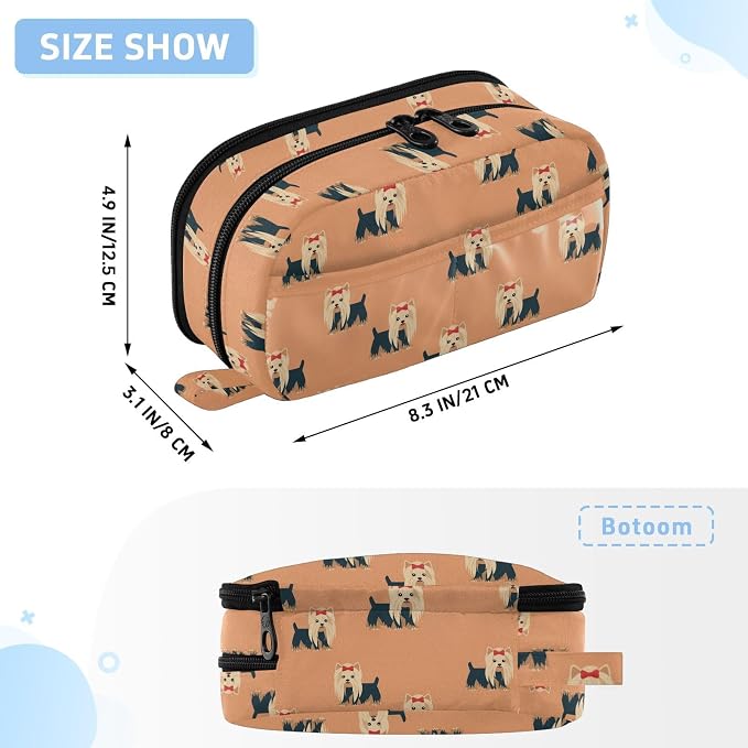 Cute Pets Dogs Orange pattern Large Capacity Pencil Case with Zipper Water Resistant Portable Organizer Pen Bag for Students Office School