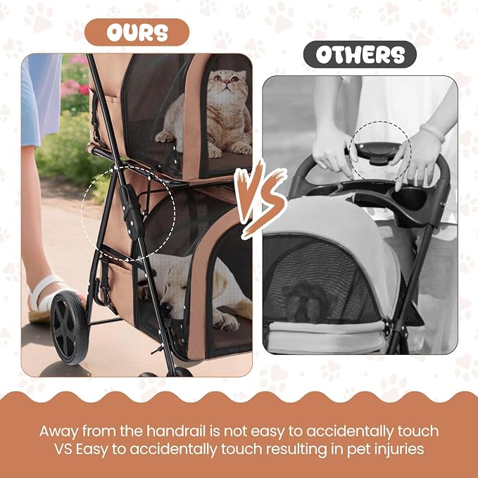 Dog Stroller with 2 Detachable Carrier, Pet Stroller for Small Medium Dogs Cats, Jogger/Travel/Camping, 4-in-1 Doggy Pet Carrier, Carrier Strolling Cart with Lockable Wheels (Beige)