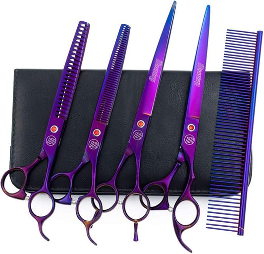 Professional Dog Grooming Scissors Set, 7 Inch/8 Inch Pet Grooming Scissors Chunkers Shears for Dog, Curved Groom Scissor, Thinning Shears for Pet with Comb