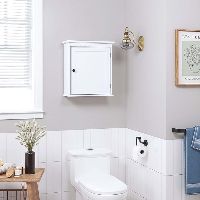 Spirich Small Medicine Cabinet, Bathroom Wall Cabinet Over Toilet, White | FSC-Certified MDF, Single Door, Adjustable Shelf, Compact Hidden Storage for Bathroom, Kitchen or Laundry