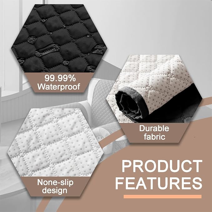 3-, 4-, or 5-Piece Quilted Recliner Armrest and Headrest Covers Set | Soft, water-resistant Six pockets organize remotes, phones, glasses and magazines quilted polyester, silicone backing
