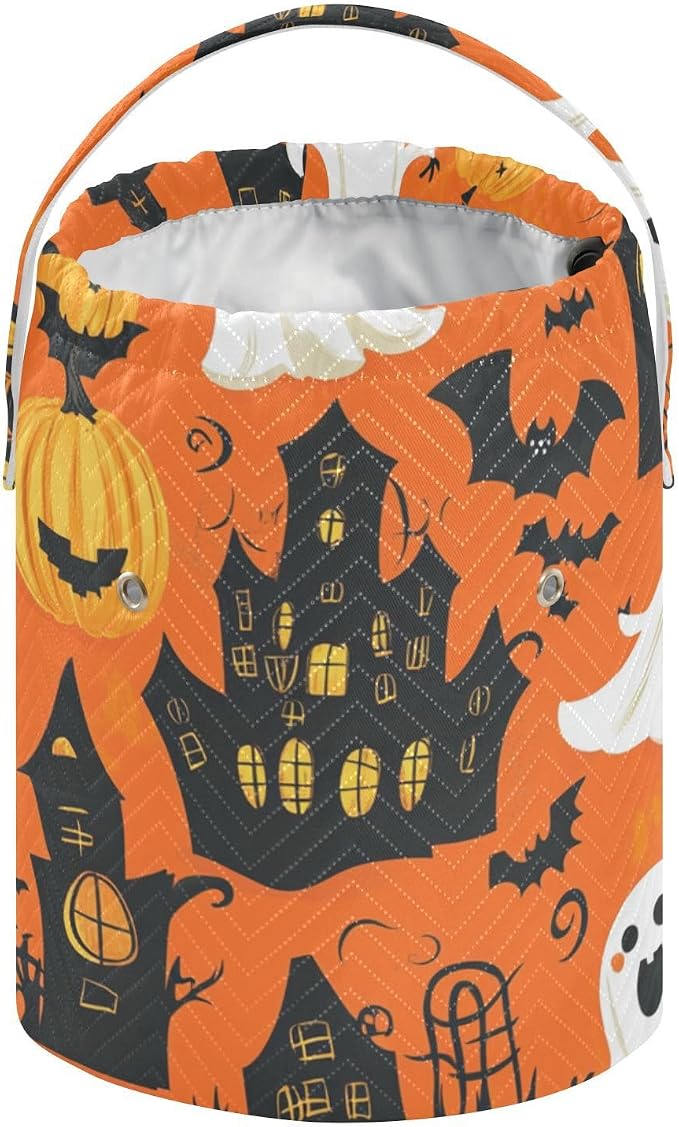 Tatenale Crochet Bag Yarn Bag Knitting Project Bag with Pockets and Handle Portable Yarn Storage Organizer Tangle Free 8.3x11 InchFunny Orange Halloween Bat Castle Ghost Pumpkins17