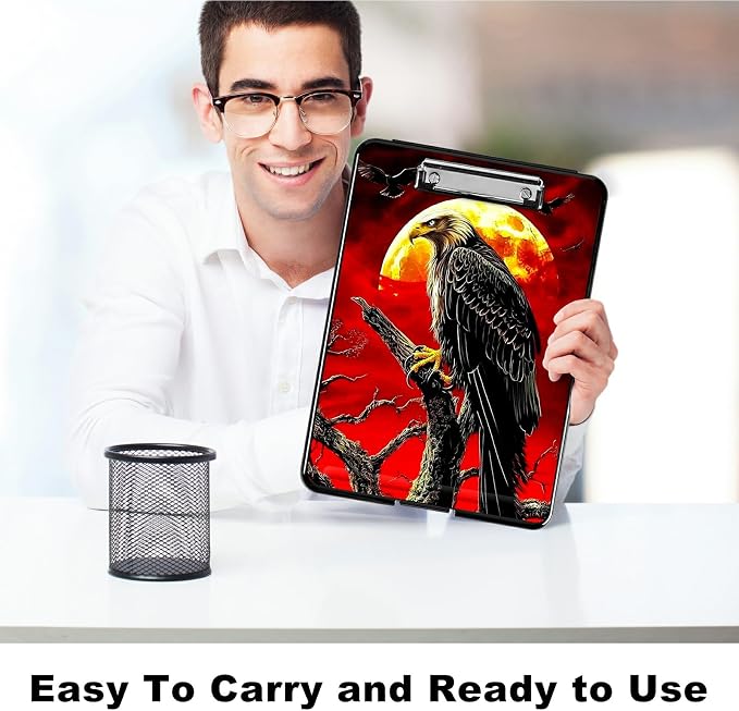 Red Sky Eagle A4 Clipboard with Storage Pen Holder, Clipboards Organizer Nursing Clipboard Foldable File Folder Plastic Clipboard Folio Clip Board for Office Students Classroom Doctor