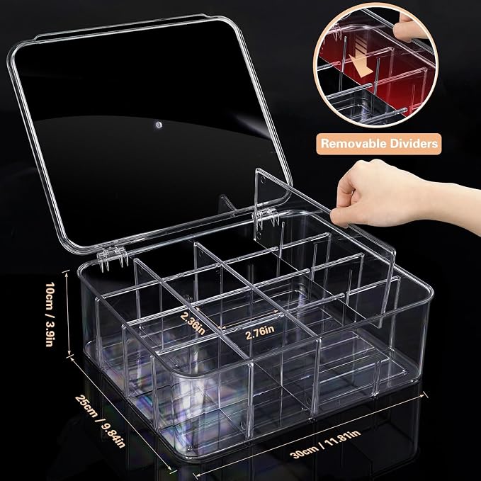 Sock Underwear Organizer, 16 Compartment Adjustable Dividers Tie Socks Underwear Drawer Organizers for Closet, Clear Plastic Storage Containers Box with Lids for Ties Scarf Socks Bras