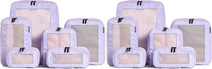 Compression Packing Cubes for Travel - Luggage Organizer Bags - Double Zipper Packing Cubes for Suitcases (12-Pack, Purple)