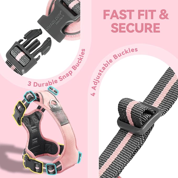 VIVAGLORY No Pull Dog Harness Vest Harness, L, Sakura Pink - Patterned | with Handle Front and Back Clip for Training & Pulling, No Pull & Escape Proof Padded Adjustable for Pet Puppy