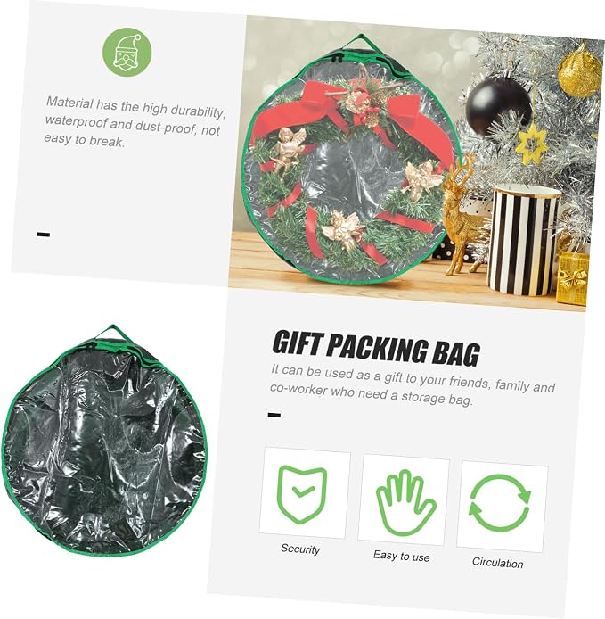 Holibanna 1pc Christmas Wreath Storage Bag Container with Clear Window Design for Holiday Decorations for Storing Wreaths and Garlands