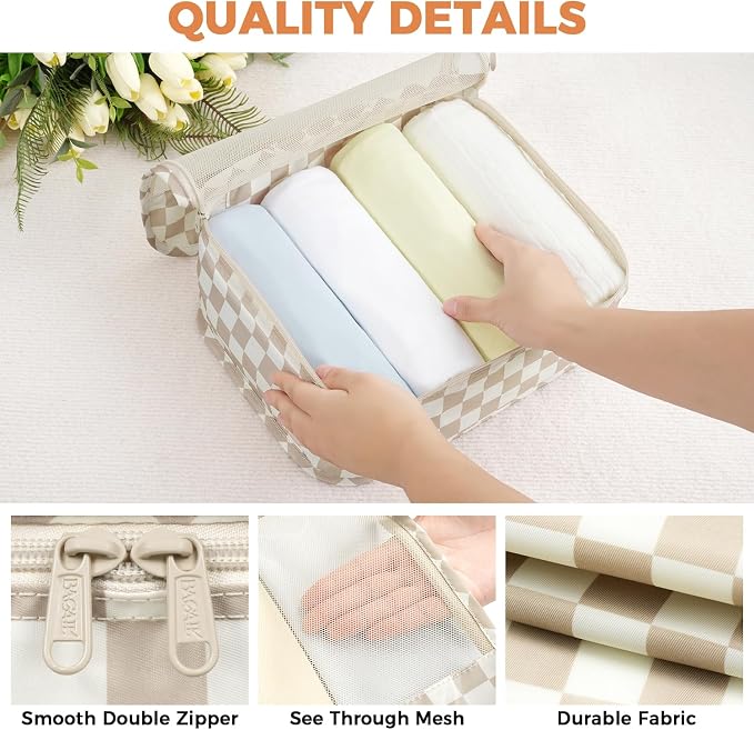 BAGAIL 9 Set Packing Cubes with Packing List Luggage Packing Organizers for Travel Accessories (Khaki checkered)