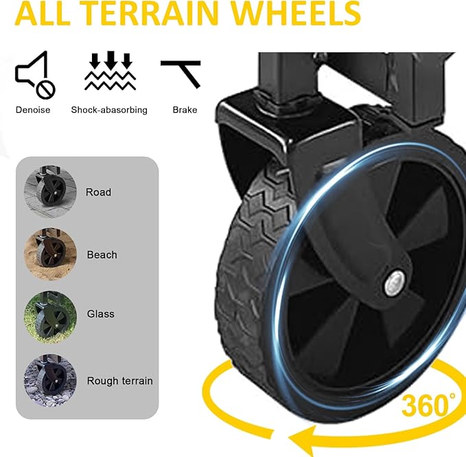 Foldable Wagon Cart, Collapsible Wagon Cart with Heavy Duty Wheels, 220Ibs Portable Folding Utility Wagon for Groceries, Beach, Camping, Outdoor Activities, Black