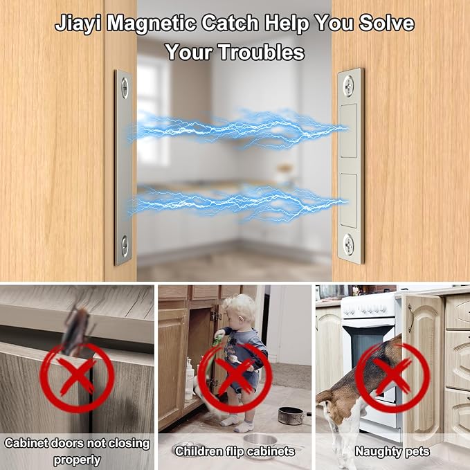 Cabinet Magnet Jiayi Door Catch, 8 Pack Ultra Thin Cabinet Door Magnetic 30 LB Kitchen Drawer Magnets Closures, Door Magnetic Catch Cupboard Double Magnets Latch for Wardrobe Closet Door Closing