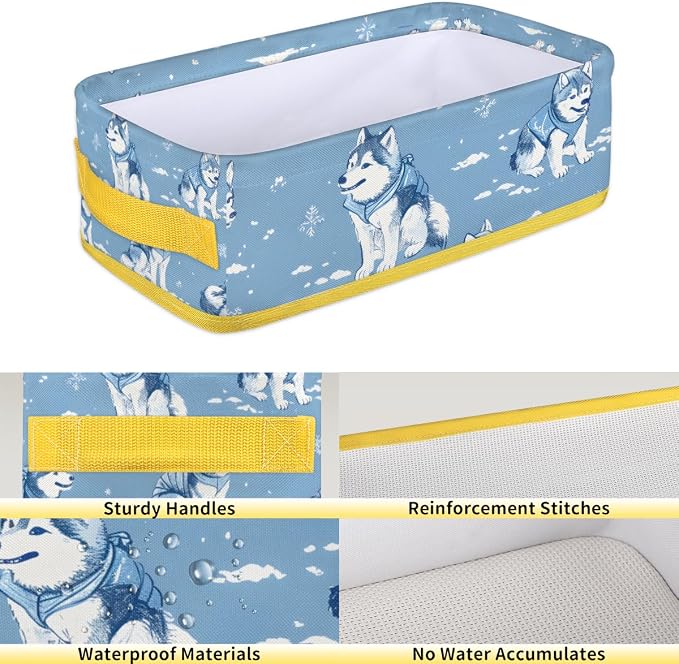 Wolf Winter Blue Cold Bathroom Storage Basket, Foldable with Handle Open Countertop Paper Towel Decorative Box, Toilet Tank Top Shelf Baskets for Home Closet Bedroom Living Room Office
