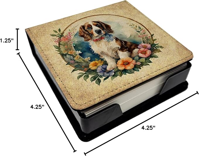Caroline's Treasures Welsh Springer Spaniel and Flowers PU Leather Note Paper Holder with Artist-Designed Cover, Desk Accessory, Office Gift
