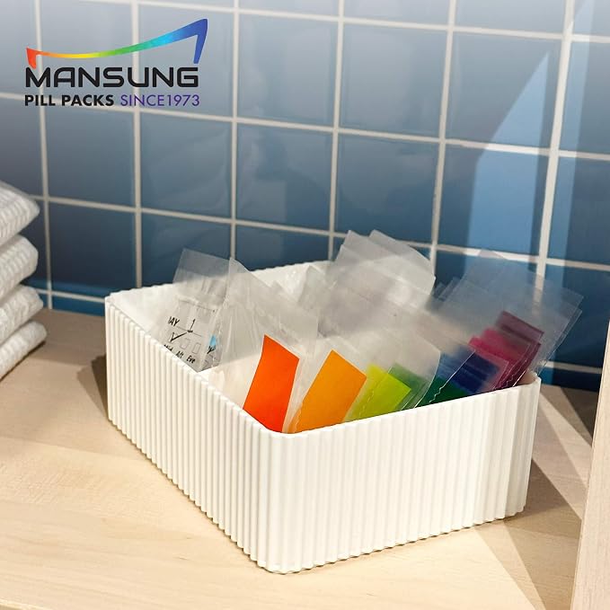 Mansung S Heat Seal Pill Bag pouche Pack Sealed for Medicine Funnel Tray Loading AM PM Organizer Electronic Dispenser kit Daily Sealing Filler Vacuum Vitamin omnicell sorter Paper (S 700 Bags/Week)