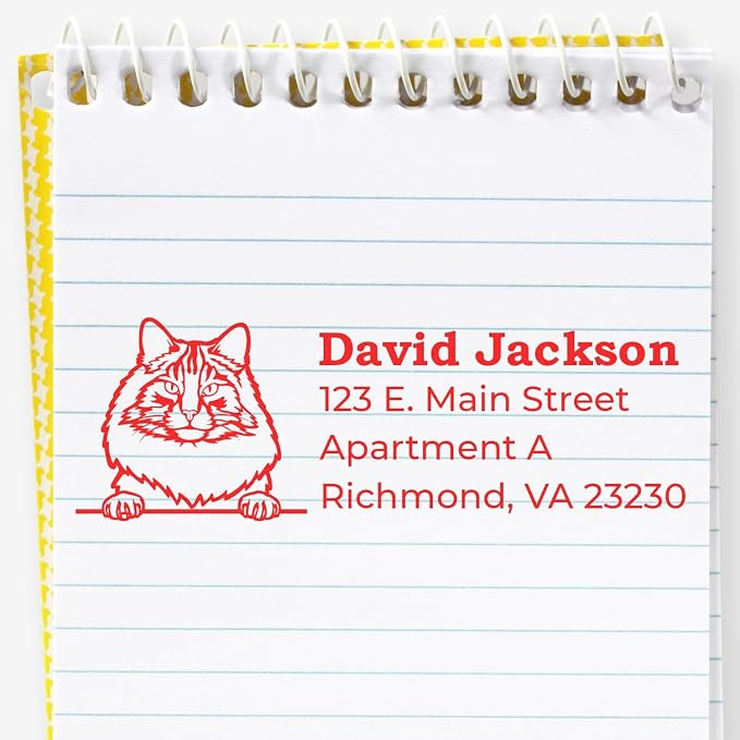 Norwegian Forest Cat Address Stamp, Duo Hand Imprint Mailing Stamp for Cat-Loving Crafters, Custom Return Address