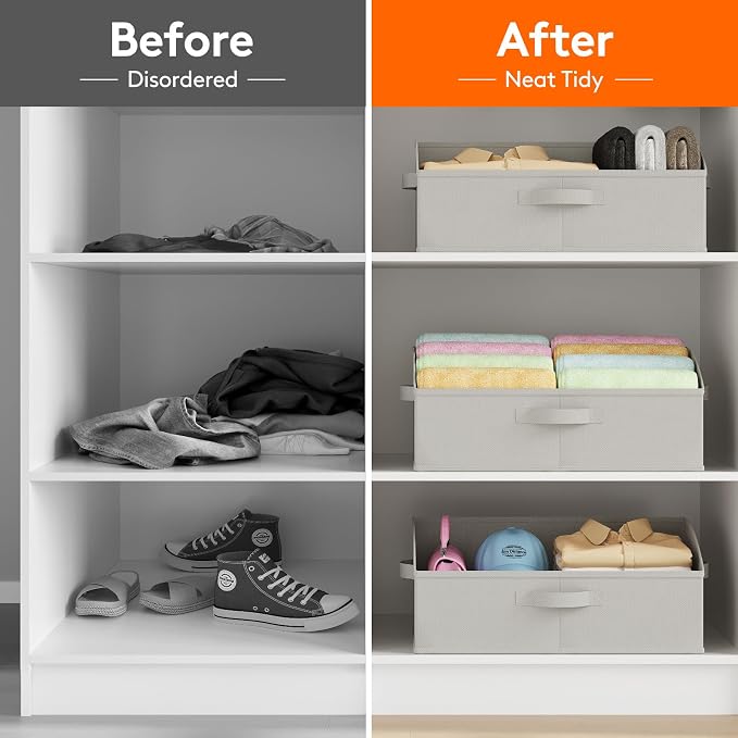Lifewit Trapezoid Closet Storage Bin for Shelf, 6 Packs 23L, Light Gray | Non-woven Closet Organizer Baskets with Handles, Foldable Clothes Containers Boxes for Clothing, Book, Purse, Extra Large