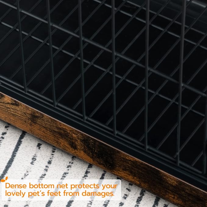 HOOBRO Dog Crate Furniture, 32.5" Medium Dog Kennel Indoor, Wooden Cage with Pull-Out Tray, Double Doors Pet House Side End Table for Medium/Small Dogs, Rustic Brown BF802GW03G1