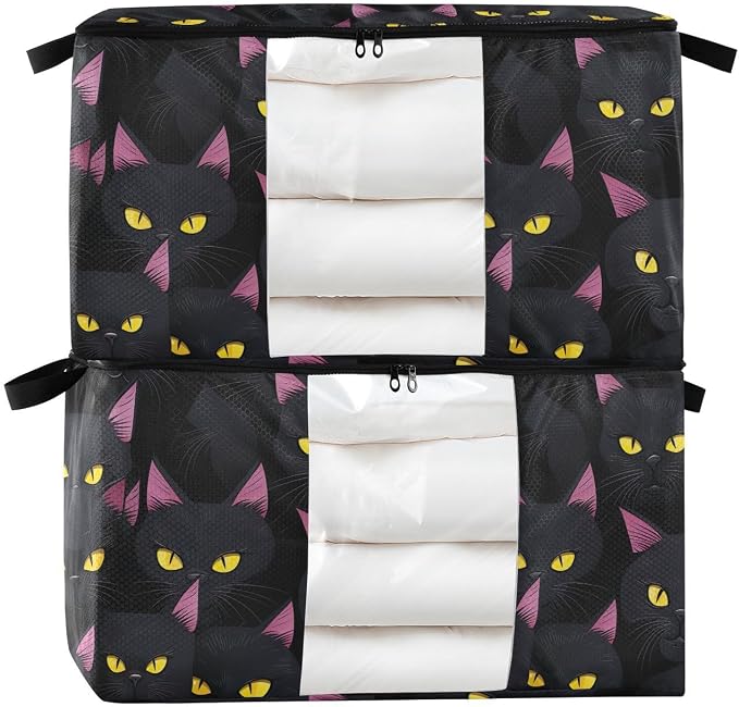 Generic Cute Black Cat Clothes Storage Bag Bins 2 Pack Foldable Storage Containers Large Closet Organizer with Zipper Storage Cubes for Bed Sheets Clothing Comforters 95L, g355896709p976c1037s2358